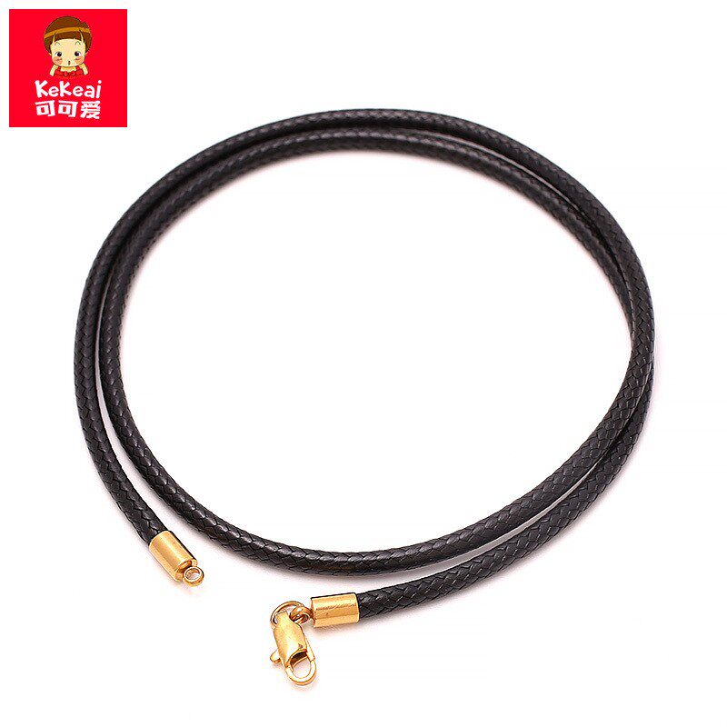 Lovely golden steel buckle necklace rope wearing gold pendant lanyard men's and women's natal year red leather rope free lettering