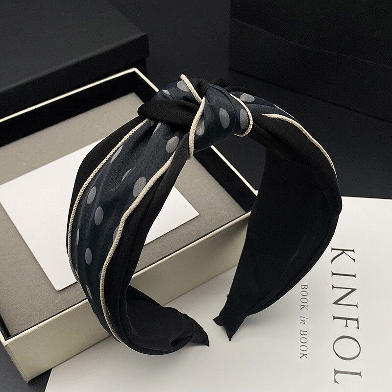 Wave point headband high-end 2021 fabric Korean retro mesh headband hair accessories women's wide-brimmed hairpin knotted headwear