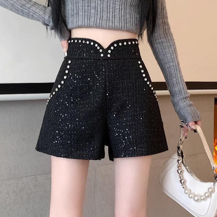 Corduroy Shorts for Women 2025 Spring and Autumn New High-Waisted Sequin Slimming A-Line Wide-Leg Casual Boot Shorts