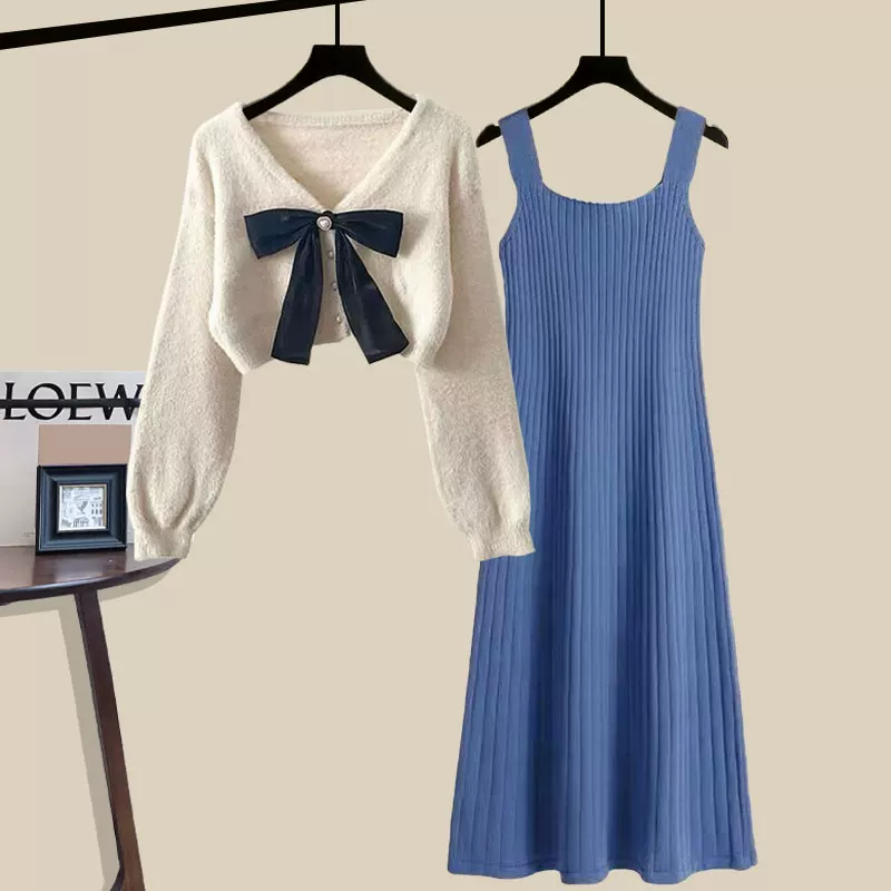 Осеннее платье, вязаный кардиган, комплект, коллекция 2022 года, стиль Chanel
