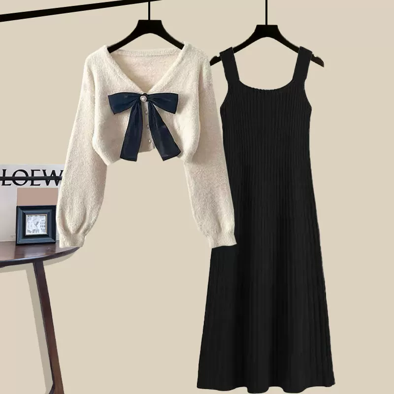Осеннее платье, вязаный кардиган, комплект, коллекция 2022 года, стиль Chanel