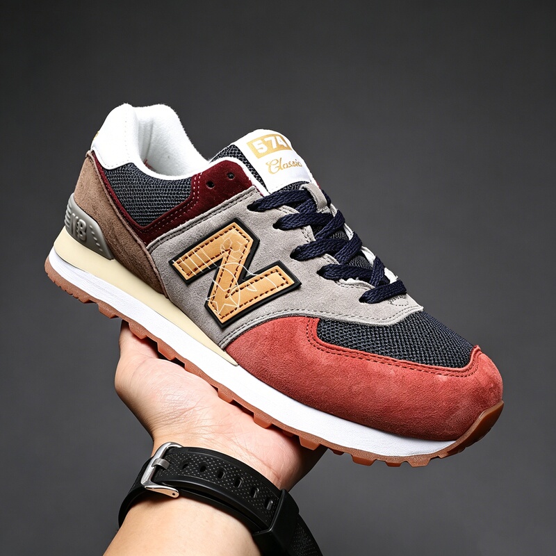 Official Website Genuine Summer Breathable 574 Orange and Dark Gray Unisex Sneakers Versatile Breathable Fashionable Running Shoes