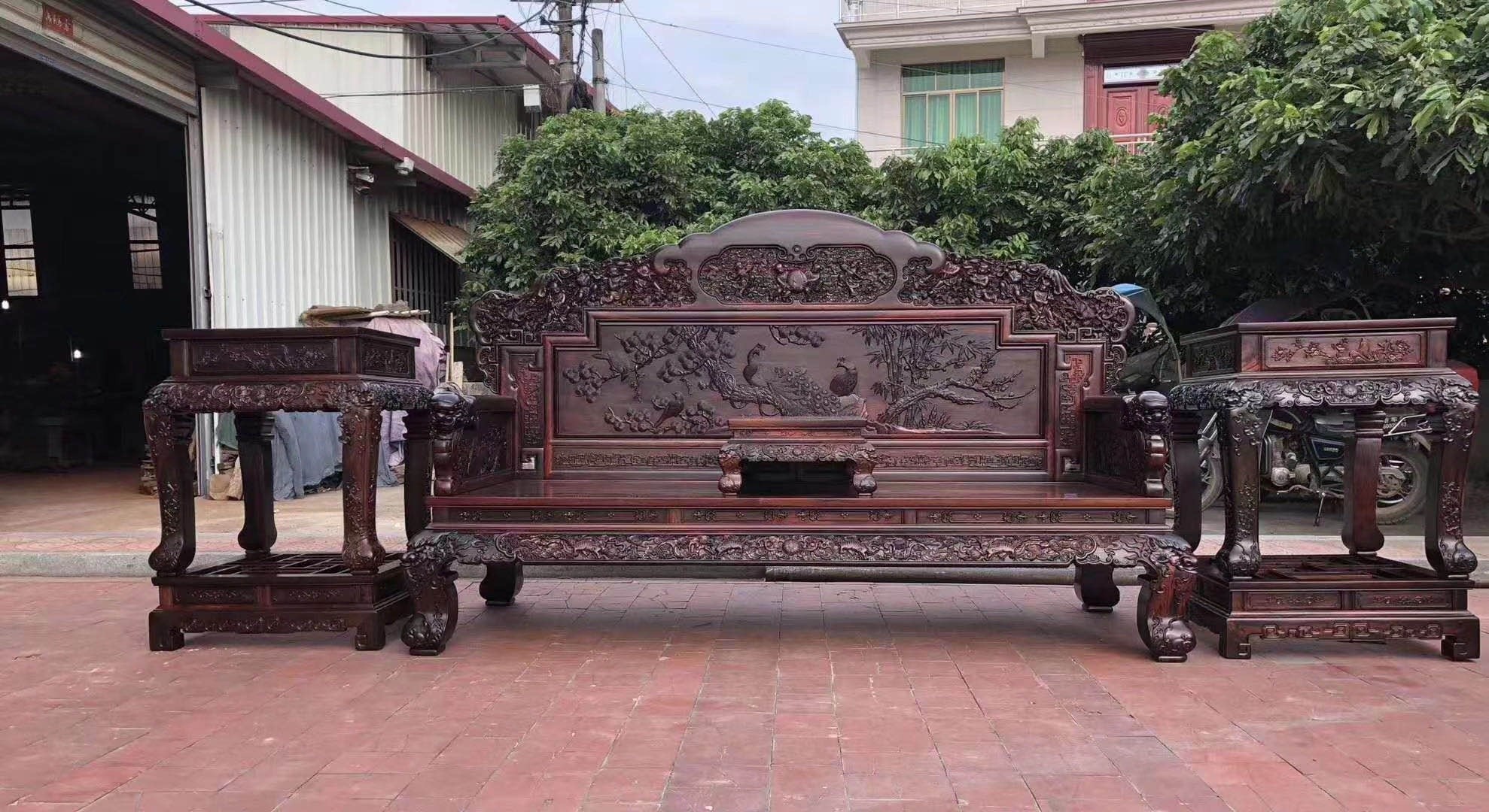 100 Sub-Figure Sofa Fine Sculpture Kirin Phoenix sofa Antique Sofa Flying Sky Sofa Fine Sculpture set-Taobao