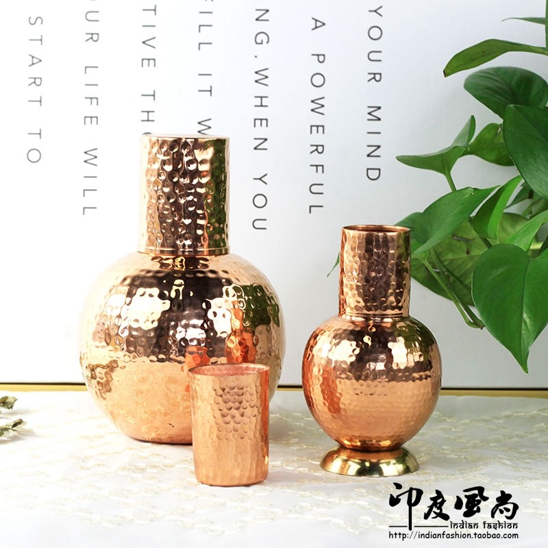Indian fashion imported cup bottle water utensils set vintage Southeast Asian home teacup pure handmade copper ornament gift