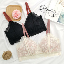  French lace no steel ring underwear big chest small chest sexy triangle cup bra set ultra-thin girl