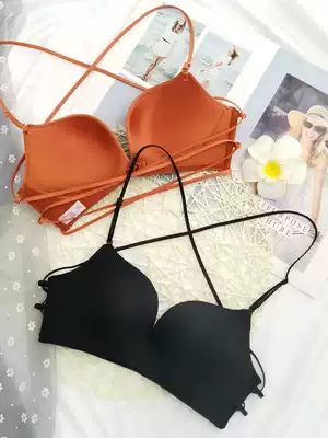 Back cross beauty back bra gathered small bra black underwear female thickened front buckle thin shoulder strap summer 2020 new