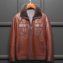 Leather coat men's mink liner mink fur one mink fur coat short lapel casual coat winter
