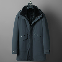 Haining Pike suit men's fur mink liner fur hooded mink coat long coat