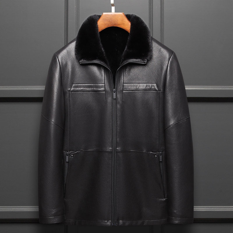 New whole mink mink inner urchin Haining genuine leather jacket men's fur all-in-one medium-length mink coat business jacket