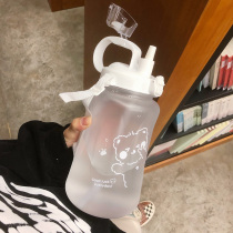 Water glass woman 1000ml extra-large capacity cute with straw style cup pot 2020 new tide plastic frosted mug man