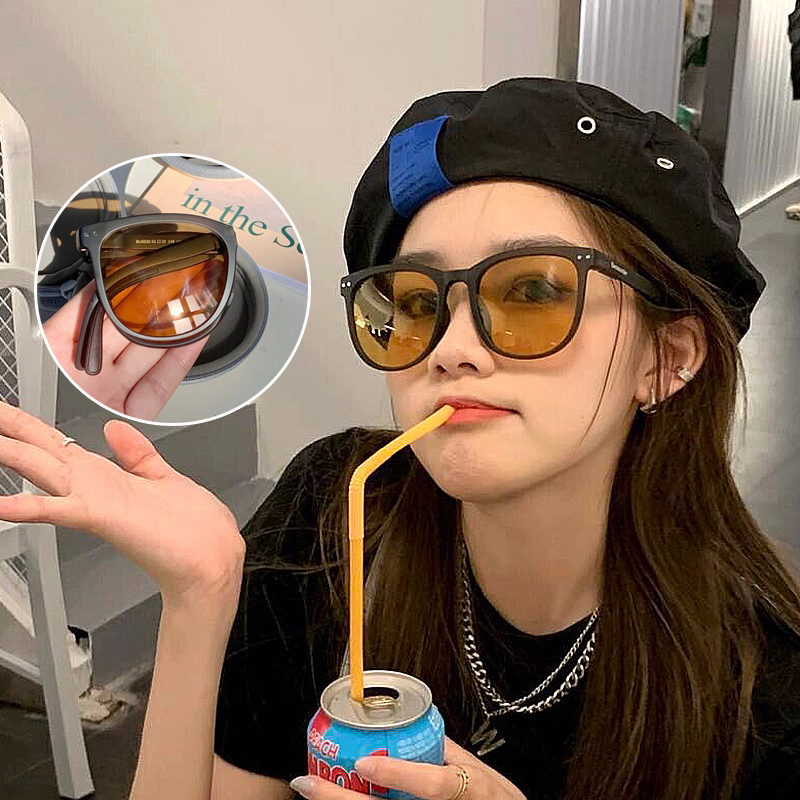 Folding sun glasses female senior sensation ins charred down 2022 new glasses tea color myopia sunglasses anti UV sunburn