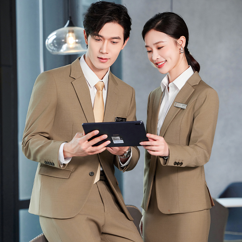 High-End Light Brown Suit Set, Unisex Business Attire, Slim-Fit Suit Jacket for Sales Managers in 4S Stores