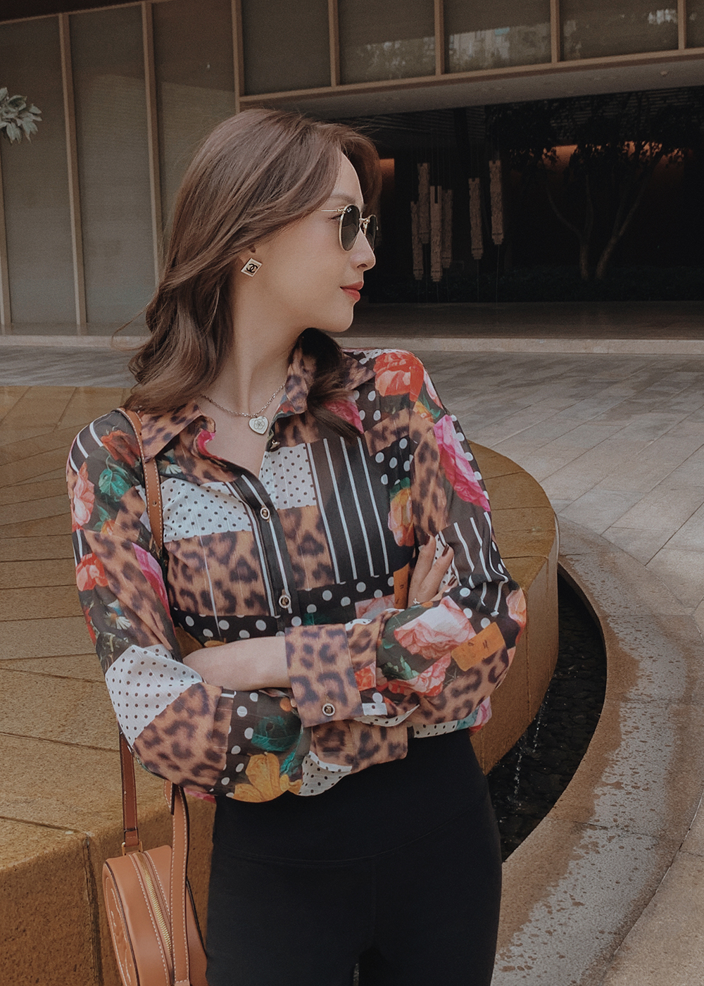 Gale High Dingding LRKS (BAO WEN rose) silver silk double crepe printed vinogue fashion shirt L92CSO065