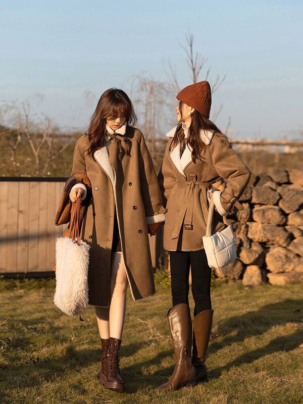 Melard Australian Lamb Fur Integrated All-Wool Trench Coat Fur Jacket Sheep Shearling Long Coat for Women Winter