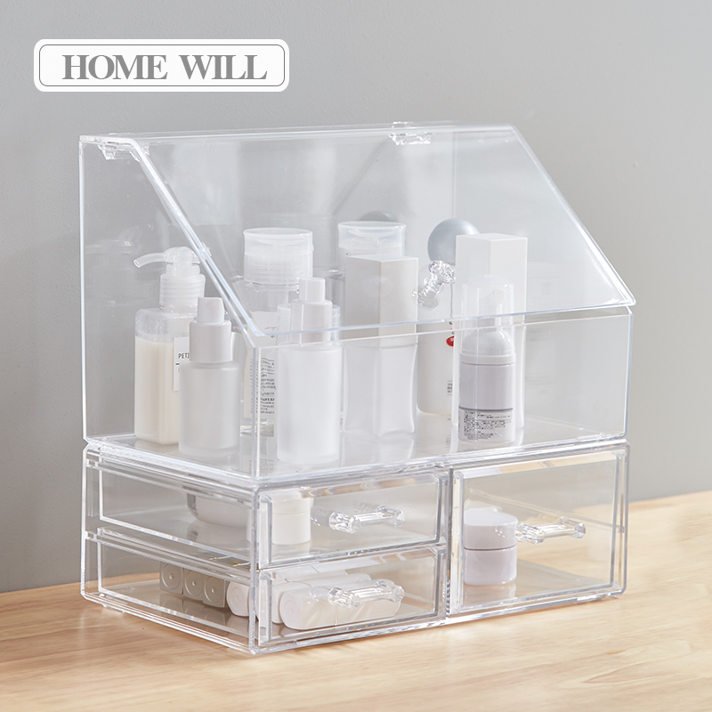 Makeup Desk Desktop Drawer Mouth Red Mask Skin-care Products Finishing Shelf Transparent Mesh Red cosmetic containing box