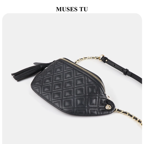 Нагрудная сумка, кожаная цепь, поясная сумка, из натуральной кожи, коллекция 2023