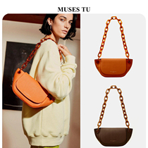 American niche Sim leather shoulder underarm bag 2021 New acrylic chain baguette bag ins cowhide womens bag