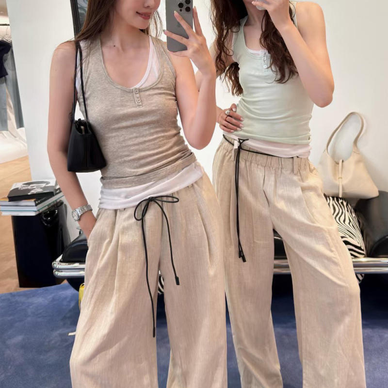 Fashionable Casual Camisole 2026 Summer New Style with Wool U-Neck to Cover Side Breasts, Real Two-Piece Color-Blocking Layered Tank Top