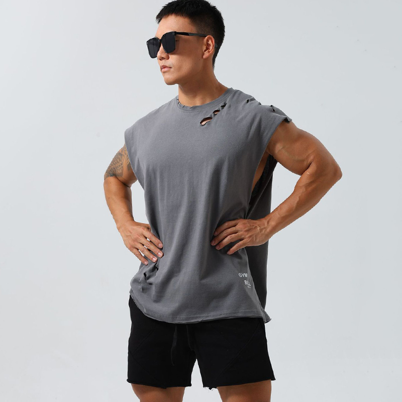 Summer Sports Vest for Men, Ripped, Loose, Large Size, Brother Style, Running Training, Muscle Fitness Shirt, Sleeveless T-Shirt