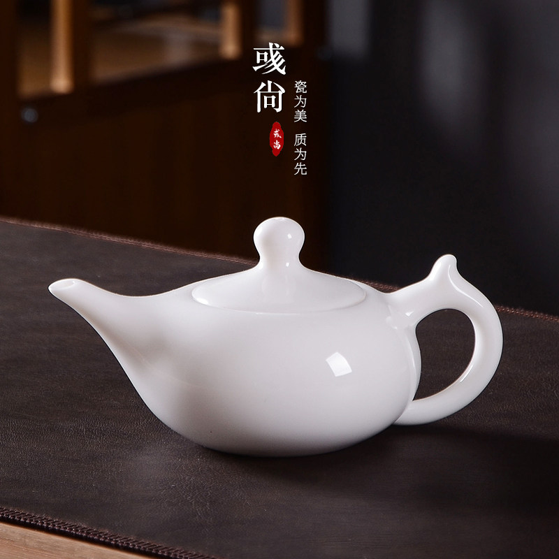 Shea Butter Jade White Porcelain Teapot Defied Handmade White Porcelain Siesch Pot With Filter Kung Fu Bubble Teapot Domestic Ceramic Single Pot