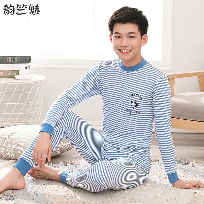 . Big boy mùa xuân mùa thu học sinh trung học cơ sở đồ lót ấm bộ mens mỏng junior junior cơ sở quần áo con trai mùa thu mùa thu quần tinh khiết.