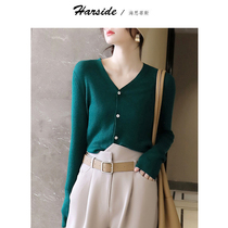 HARSIDE Cardigan Womens Pullover Autumn Winter New Cashmere Base Short Knitted V-Neck Cardigan Sweater
