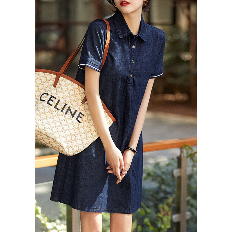 HARSIDE Knowledge reduction of the temperament of a small A - type shirt type casual shade cotton cowboy dress