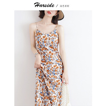HARSIDE floral suspenders dress women 2021 New slim Joker French print medium and long skirt