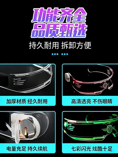 LED technology futuristic luminous color-changing glasses street dance catwalk performance accessories fashion punk luminous boys and girls
