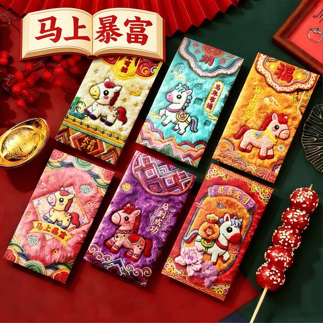 Tiktok Hot Item 2026 Year of the Horse 5D Three-Dimensional Red Envelope New Cartoon Children's Lucky Money Envelope Creative New Year Gift Bag
