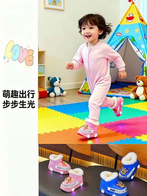 Paw Patrol Children's Cotton Shoes Winter Fleece-Lined Baby Closed-Toe Cotton Slippers Warm Boys' Snow Boots Waterproof Light-Up Slippers