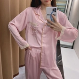 Осенняя летняя пижама, тонкий шелковый лонгслив, милый комплект, 2020