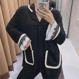 Пижама, осенний летний тонкий черный лонгслив, в стиле Шанель, оверсайз