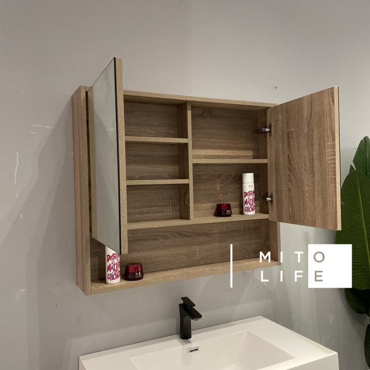 mito life light luxury custom model with storage grid Solid wood mirror box Bathroom mirror cabinet Makeup mirror partition storage grid