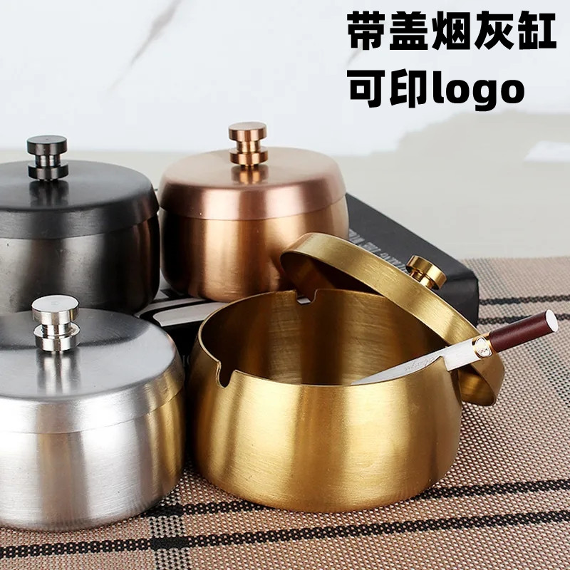 Thickened Tobacco Ashtray With Lid Stainless creative Living room Large number windproof and anti-fall home delivery KTV Dining Hall Internet Cafe