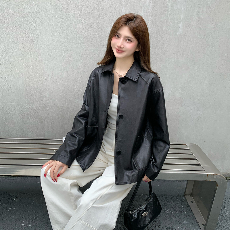 High-End First-Layer Genuine Leather Jacket for Women, Vegetable-Tanned Sheepskin, 2026 Autumn and Winter New Style, Loose and Cool Style Jacket