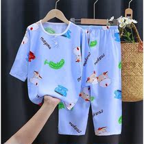 Childrens summer cotton silk pajamas suit boys and girls clothing mian chou thin zhong da tong qi fen xiu air conditioning suit temperatures controller