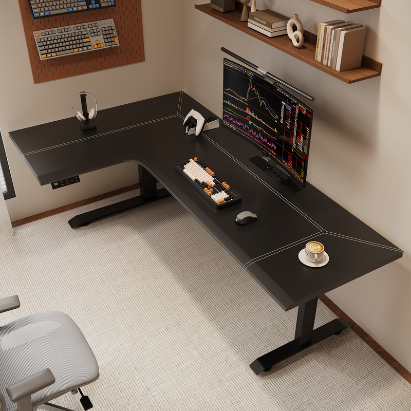 Corner Computer Desk, Smart Electric Adjustable Desk, Home L-Shaped Desk, Adjustable Gaming Desk, Corner Office Desk H09