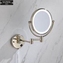 Bathroom make-up mirror with lamp wall-mounted punching hotel Home Double sided cosmetic mirror telescopic folding toilet magnifying glass