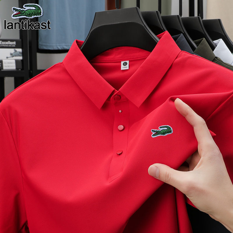 Noble Crocodile Summer New Men's Polo Shirt Red Short-Sleeve Lapel Zodiac Year Casual T-Shirt Ice Silk Top