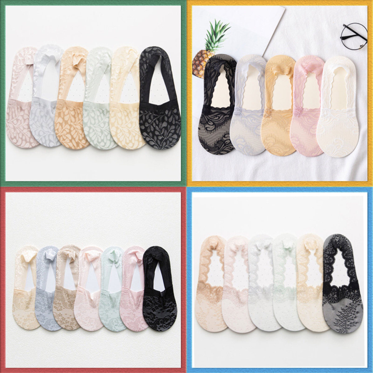 Student Short Socks Lady Lace Light openings Ins Chains Hidden Socks Thin breathable Silicone anti-slip and invisible Xia