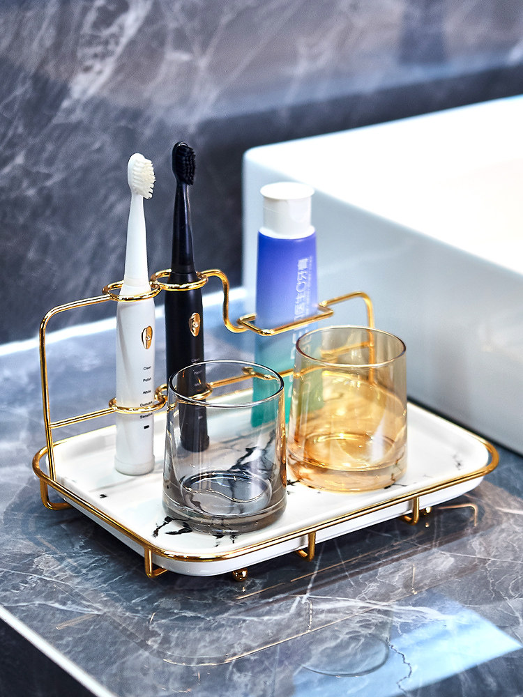 Toothbrush shelf Light luxury wind household electric toilet mouthwash cup Wash countertop Powder room bathroom tooth cylinder set