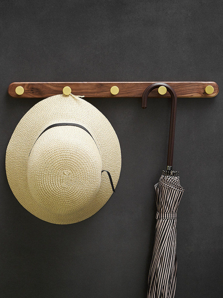 Walnut bathroom clothes hook row hook Long powder room towel free hole into the door Entrance wall hanging wardrobe