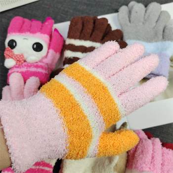 Autumn and winter warm gloves coral velvet cute five fingers
