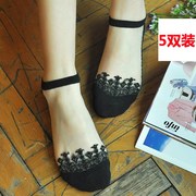 5 cặp womens mỏng vớ vớ pha lê thủy tinh trong suốt vớ vô hình bông đáy chống trượt thuyền vớ mùa hè cạn miệng.