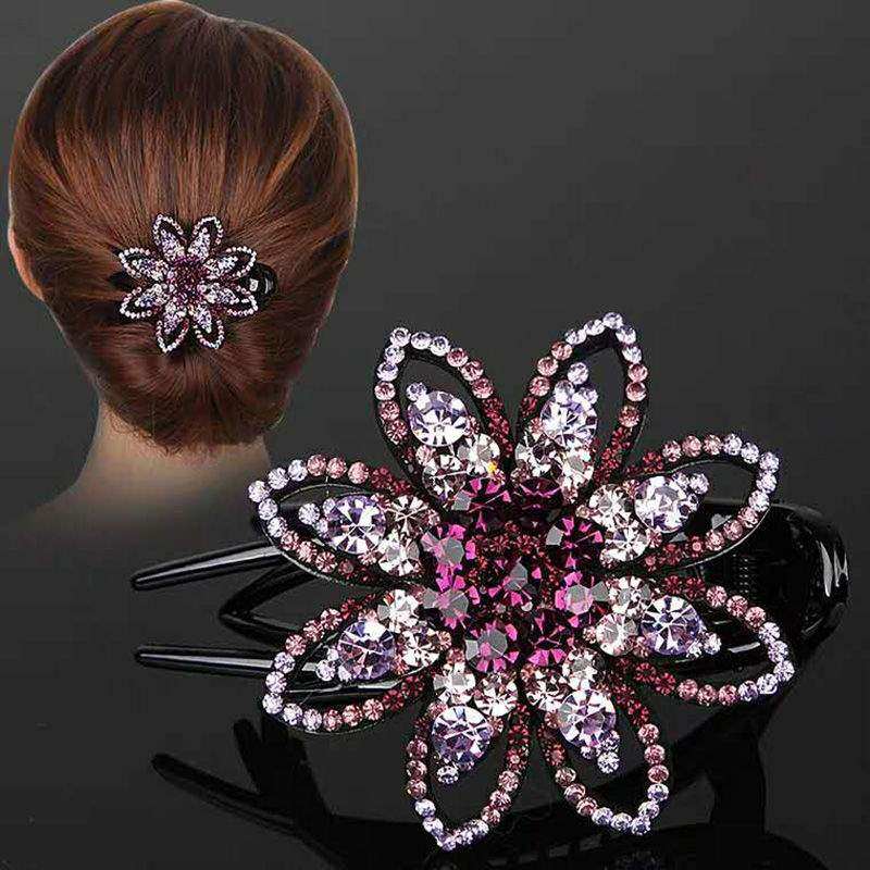 Korean-style hairpin three-tooth clip duckbill clip headgear Korean rhinestone elegant flower plate hairpin back head grab clip female