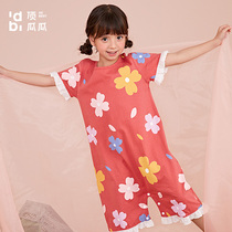 Top-Perpiper Girls Sleeping Dress Princess Wind Home Clothing Pure Cotton Short Sleeve Thin girl Pink Pink Strawberry Princess Pyjamas