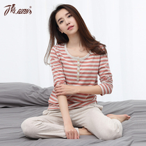 Top croaking long sleeve pajamas women cotton spring and autumn Korean version of cotton thin home clothes women can go out casual set