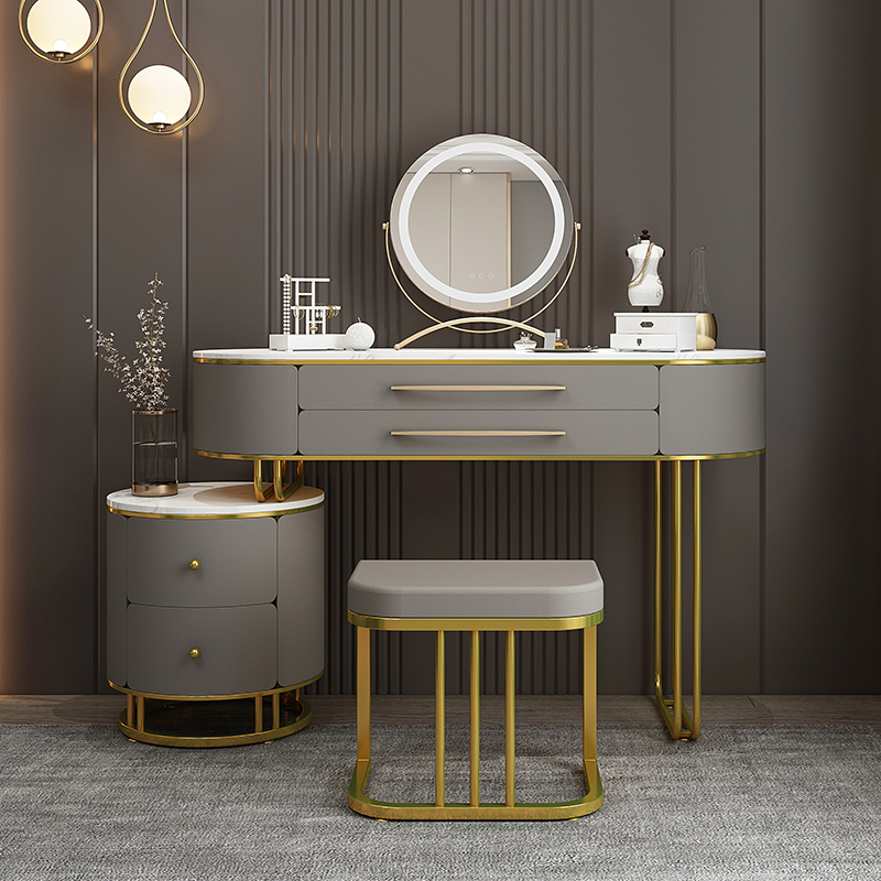 Light luxury dresser small apartment bedroom with LED light mirror makeup rock slab high-grade makeup table storage cabinet integrated