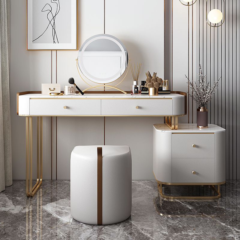 Light Extravagant Makeup Bench Modern Minima Small Fashion Upscale Master Bedroom With Makeup Terrace Nets Red Ins Rock Board Makeup Table